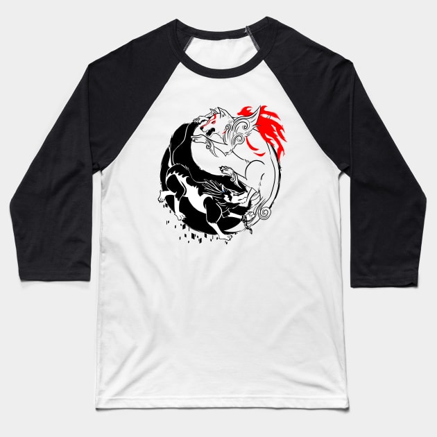 Yin Yang Wolves Baseball T-Shirt by leo_queval